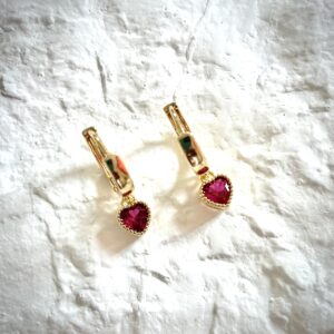 Gold Plated Magenta Cubic Zirconia Hoop Earrings