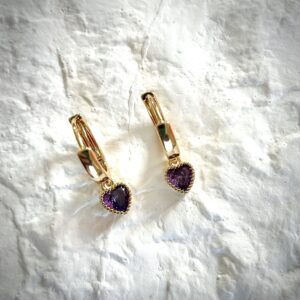 Gold Plated Lilac Cubic Zirconia Hoop Earrings