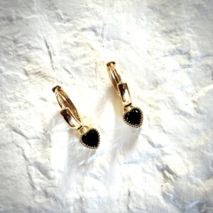 Gold Plated Cubic Zirconia Black Heart Hoop Earrings