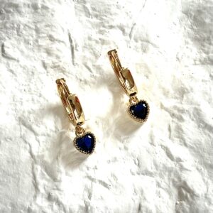 Gold Plated Cubic Zirconia Blue Heart Hoop Earrings